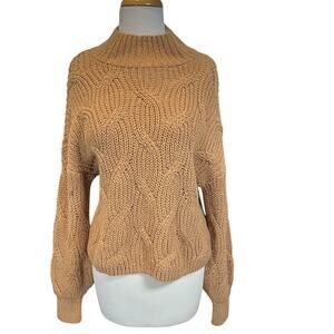 American Eagle Womens Mock Neck Cable Knit Long Sleeve Sweater NWT Tan Medium
